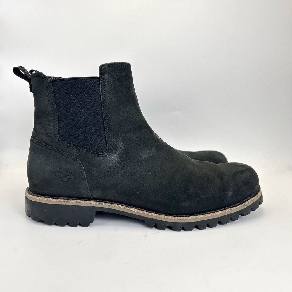 CHACO Fields Waterproof Chelsea Boots Mens Sz 10.5 Black Nubuck Leather